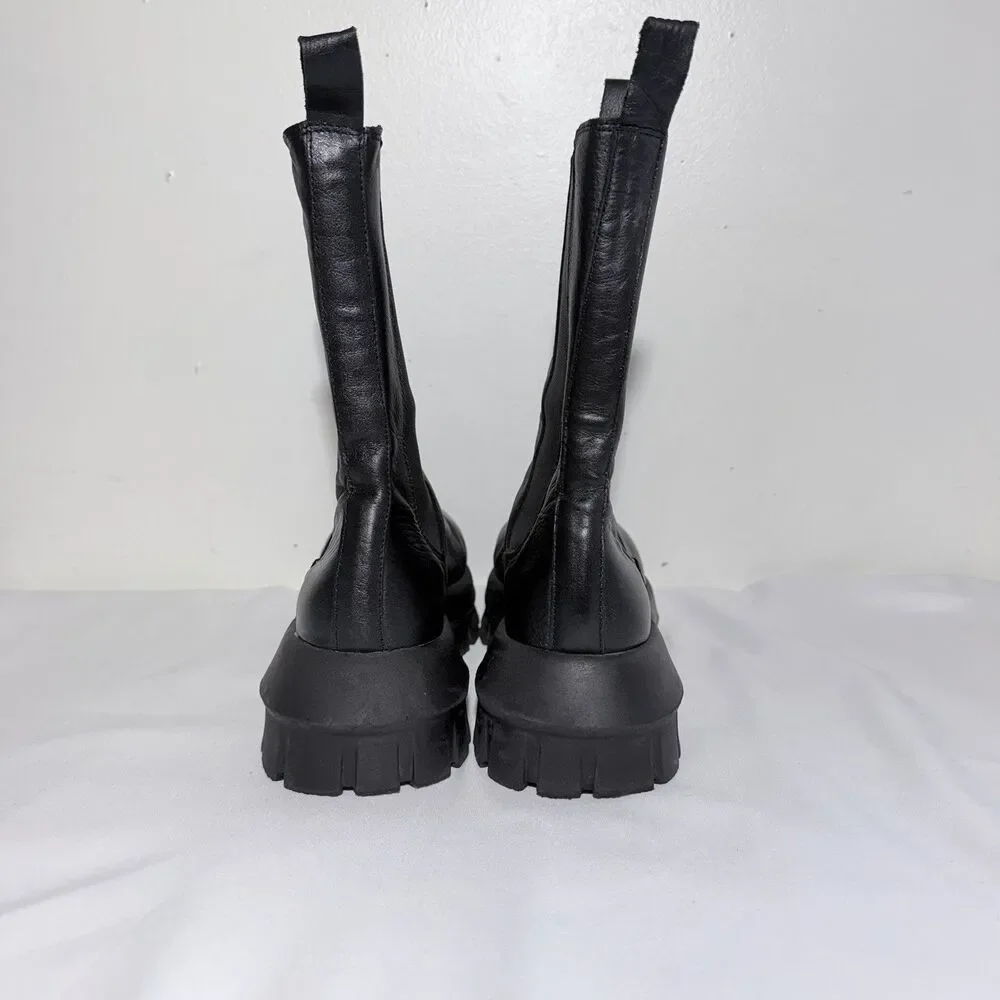 ASOS DESIGN Aqum premium leather chunky chelsea Unisex Black Boots